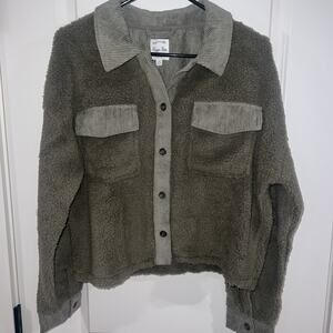 Hippie Rose Womens Corduroy Trimmed Sherpa Fleece Jacket Large